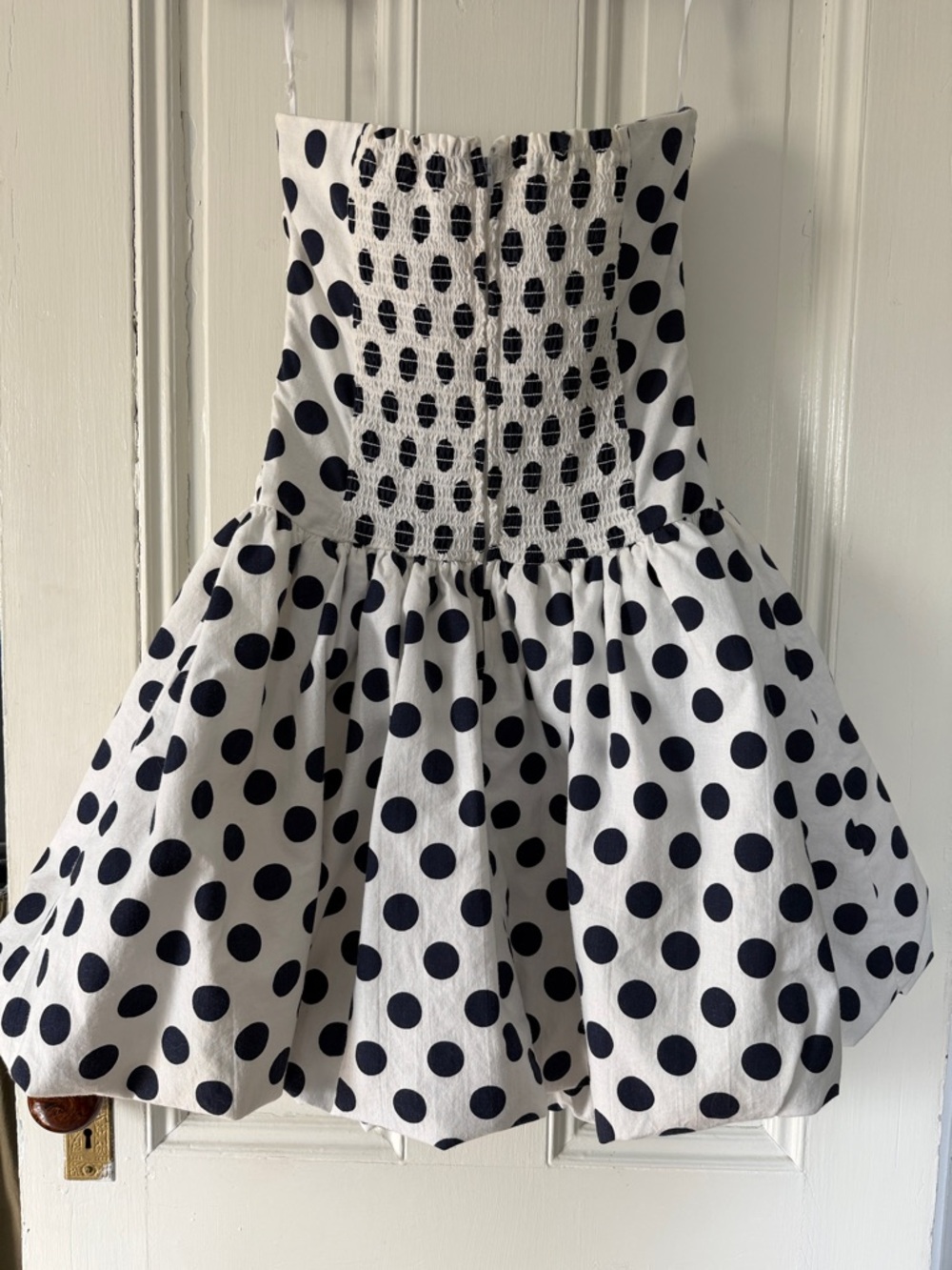 My Michelle White Dress with navy Polka Dots - Picture 5 of 9
